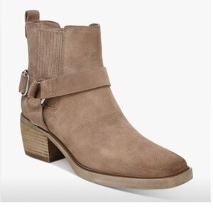 SAM EDELMAN Beige Harness Bellamie Square Toe Block Heel Leather Boots‎ size 9.5